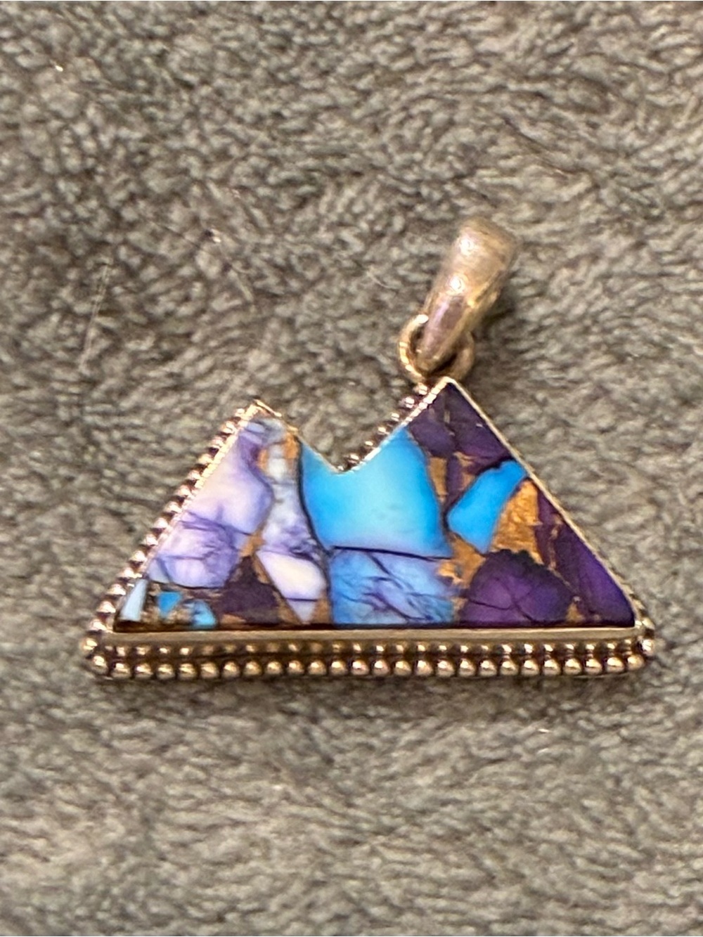 Sterling Silver Turquoise & Purple Inlay Triangle Pendant